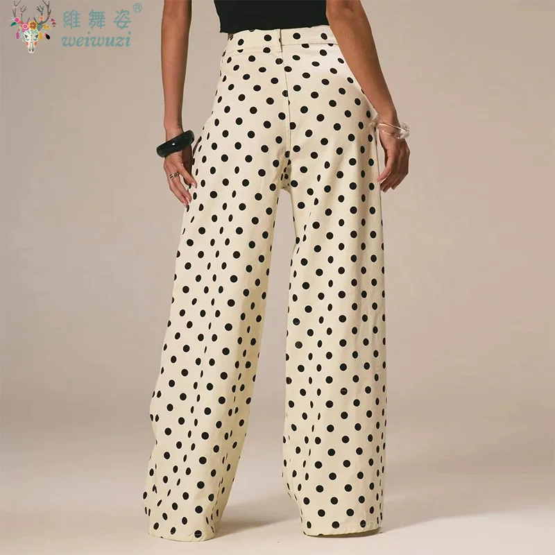 New Women Fashion Polka Dot Jeans Button High Rise Cute Y2k Baggy Straight Wide Leg Boyfriend Denim Long Pants Causal Streetwear