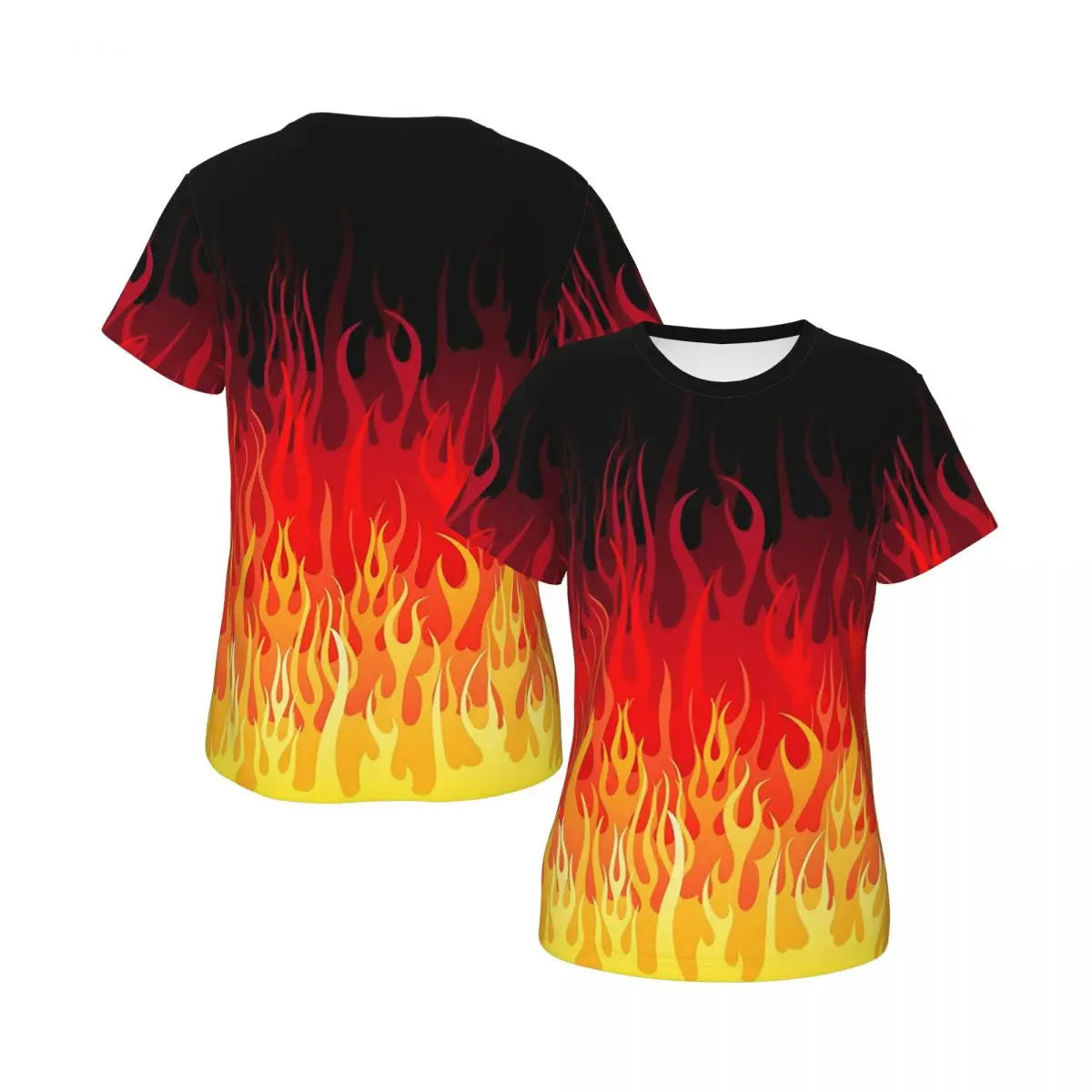 Red Hot Rod Flame On Edge Black Background T-Shirt Women Short Sleeve T Shirts Round Neck Streetwear Cotton Summer Tees