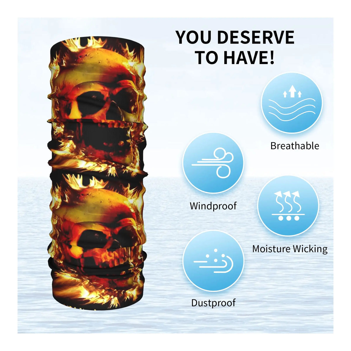 Flaming Fire Skull Bandana Neck Cover Printed Wrap Mask Scarf Headband Hiking Fishing Unisex Adult Winter