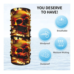 Flaming Fire Skull Bandana Neck Cover Printed Wrap Mask Scarf Headband Hiking Fishing Unisex Adult Winter