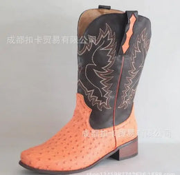 Men High Boots Embroidery Retro Handmade Mens Boots Western Cowboy Boot Pointed Toe Boots Hand Stitching Outdoor Men's Shoes