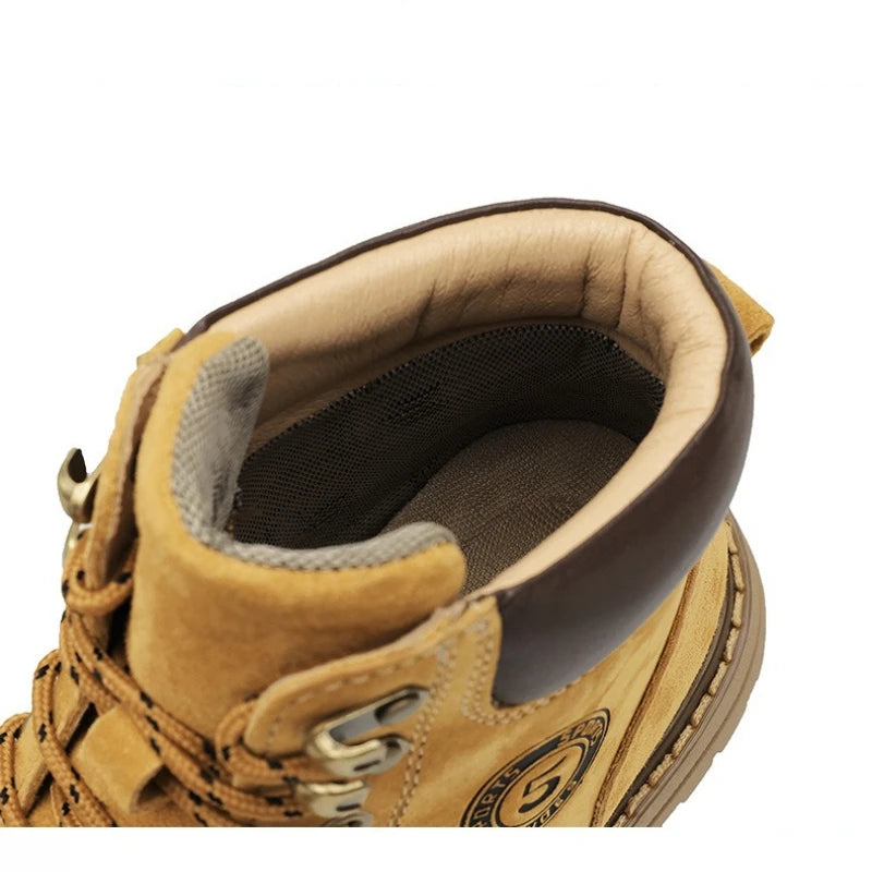 Retro High Top Sneakers Mens Short Tooling Workwear Boots Genuine Leather Lace Up Men's Outdoor Casual Mountaineering Boots