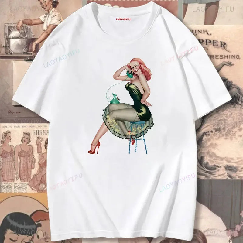 Rockabilly Vintage Rock Roll Music Sock Hop Women Printed T Shirt Pin Up Girl Model Girls Tees Kawaii Tops Tshirt Cotton Hipster