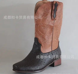 Men High Boots Embroidery Retro Handmade Mens Boots Western Cowboy Boot Pointed Toe Boots Hand Stitching Outdoor Men's Shoes