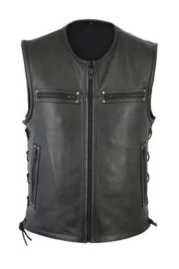 Men PU Riding Vest windproof Solid Color zipper up Vest Motorcycle Stand Collar Leather Vest Team Punk