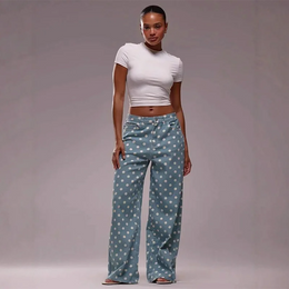 New Women Fashion Polka Dot Jeans Button High Rise Cute Y2k Baggy Straight Wide Leg Boyfriend Denim Long Pants Causal Streetwear