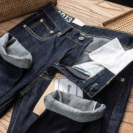 15oz Japanese Raw Blue Selvedge Denim Washed Jeans for Men Amekaji Vintage Casual Pants 100% Cotton Loose Straight-Leg Trousers