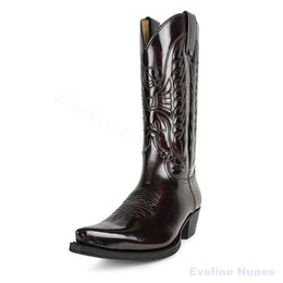 Ladies Classic Western Cowboy Mid Calf Boots Wing Floral Embroidered Pointed Toe Pull On Vintage Boots For Festival Street Wear