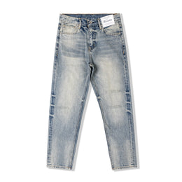 Amekaji Lightweight American Vintage Red Selvedge Distressed Washed Slim Straight Commuter Denim Jeans for Men
