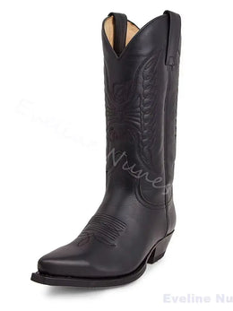 Ladies Classic Western Cowboy Mid Calf Boots Wing Floral Embroidered Pointed Toe Pull On Vintage Boots For Festival Street Wear