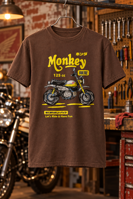 Brun vintage MC-t-shirt med handritad bikergrafik