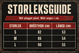 Storleksguide i cm för svart och vit damtop, storlek S till L