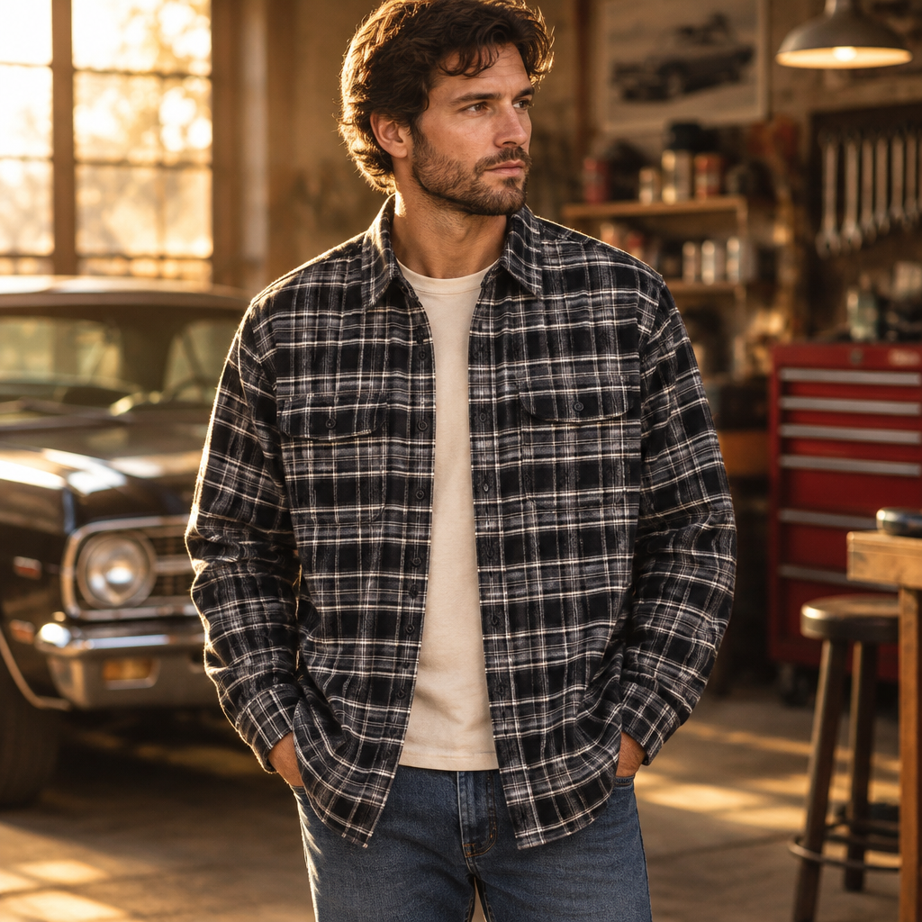 Rutig workwear-skjorta med borstad yta
