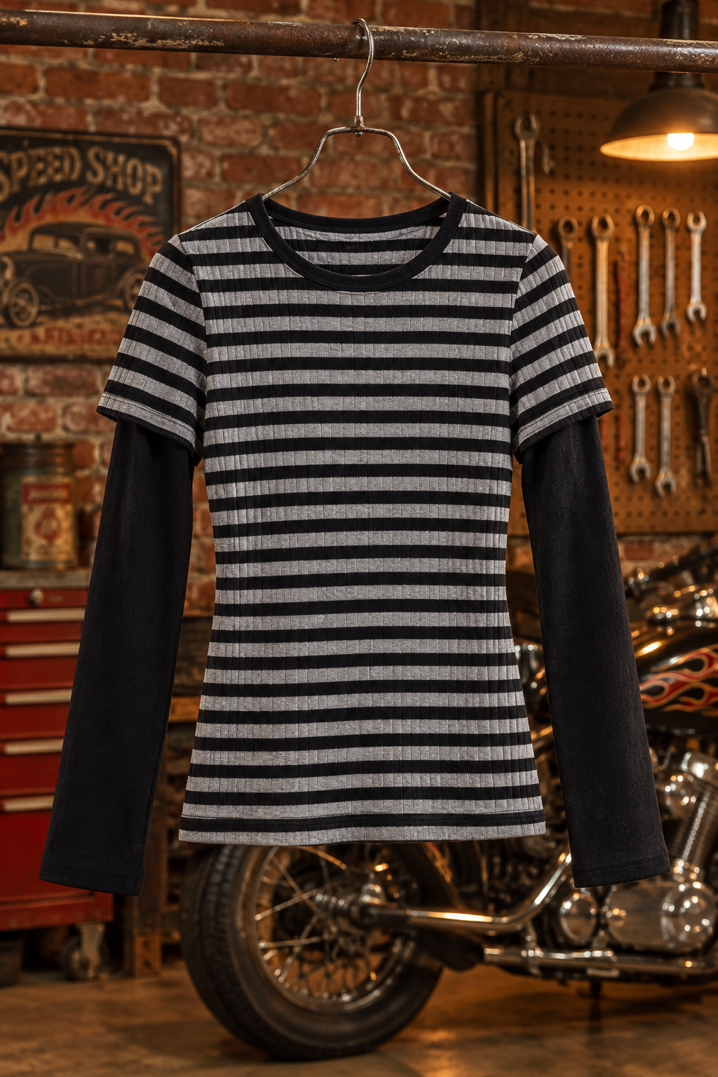 Randig Långärmad Tröja – Fake Two-Piece Grunge Tee
